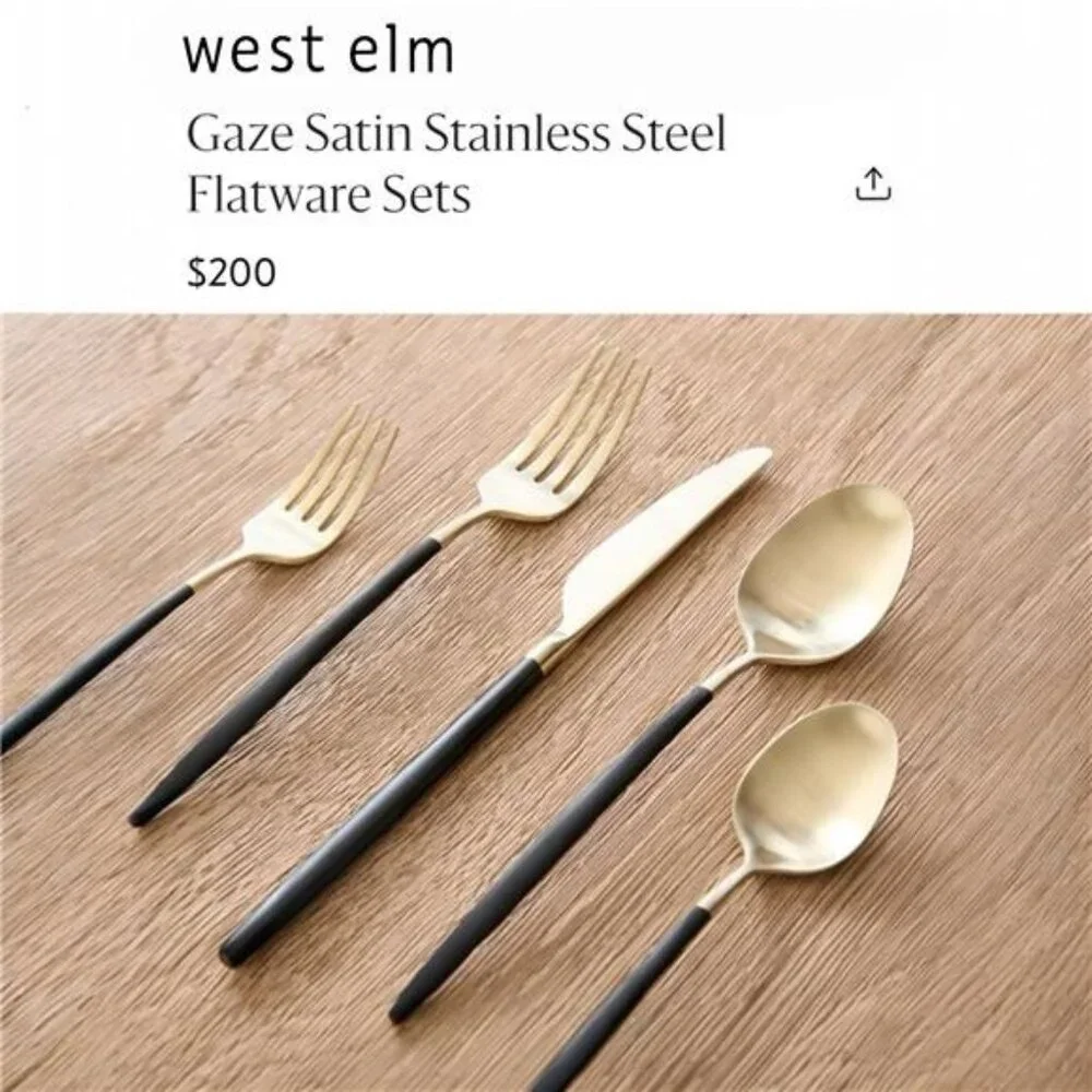 NEW West Elm 20 Piece Luxury Silverware Set for 4 Gold & Black Handle Stainless